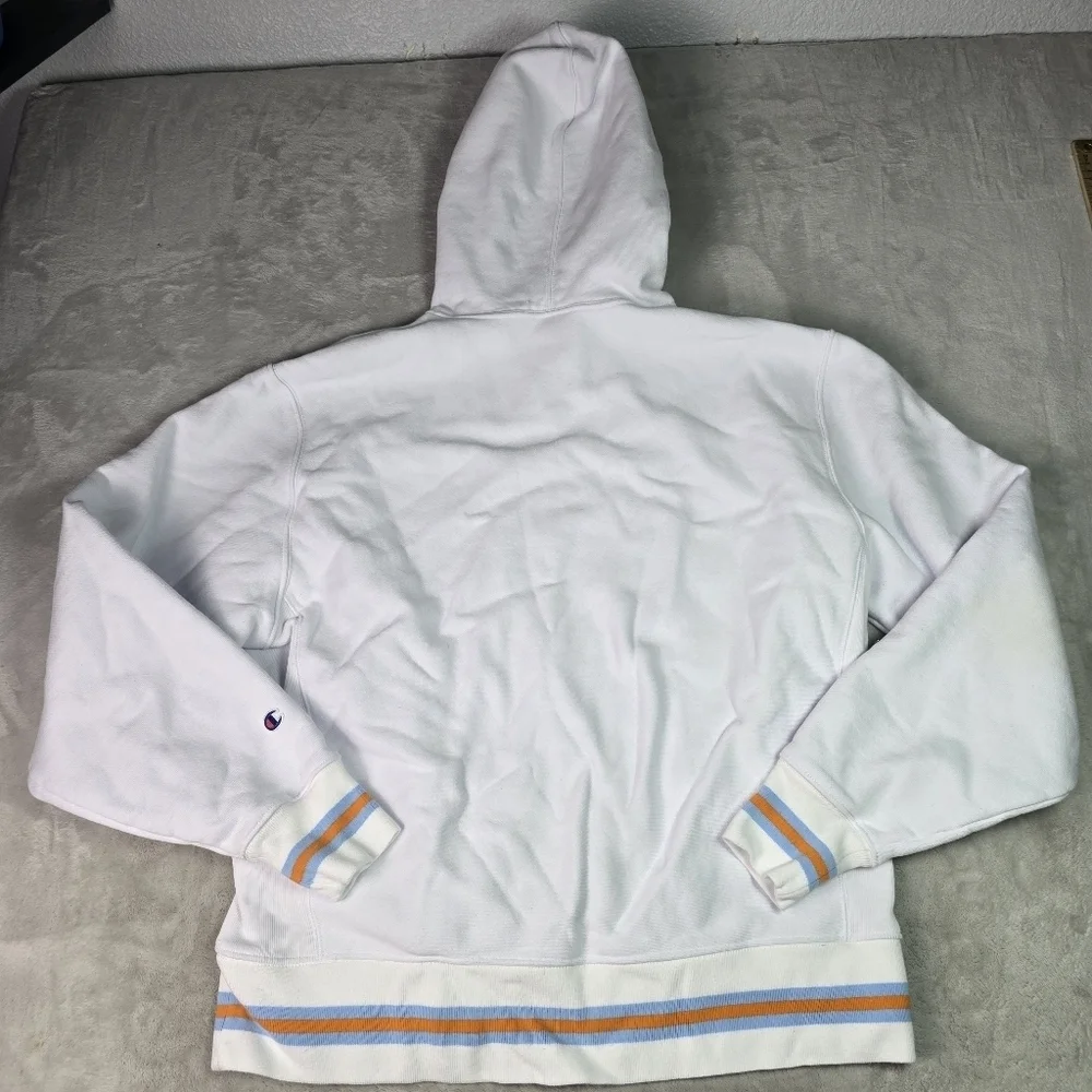 Champion Reverse Weave Men's Lg Hoodie Pullover Arch Spell-Out Logo White
